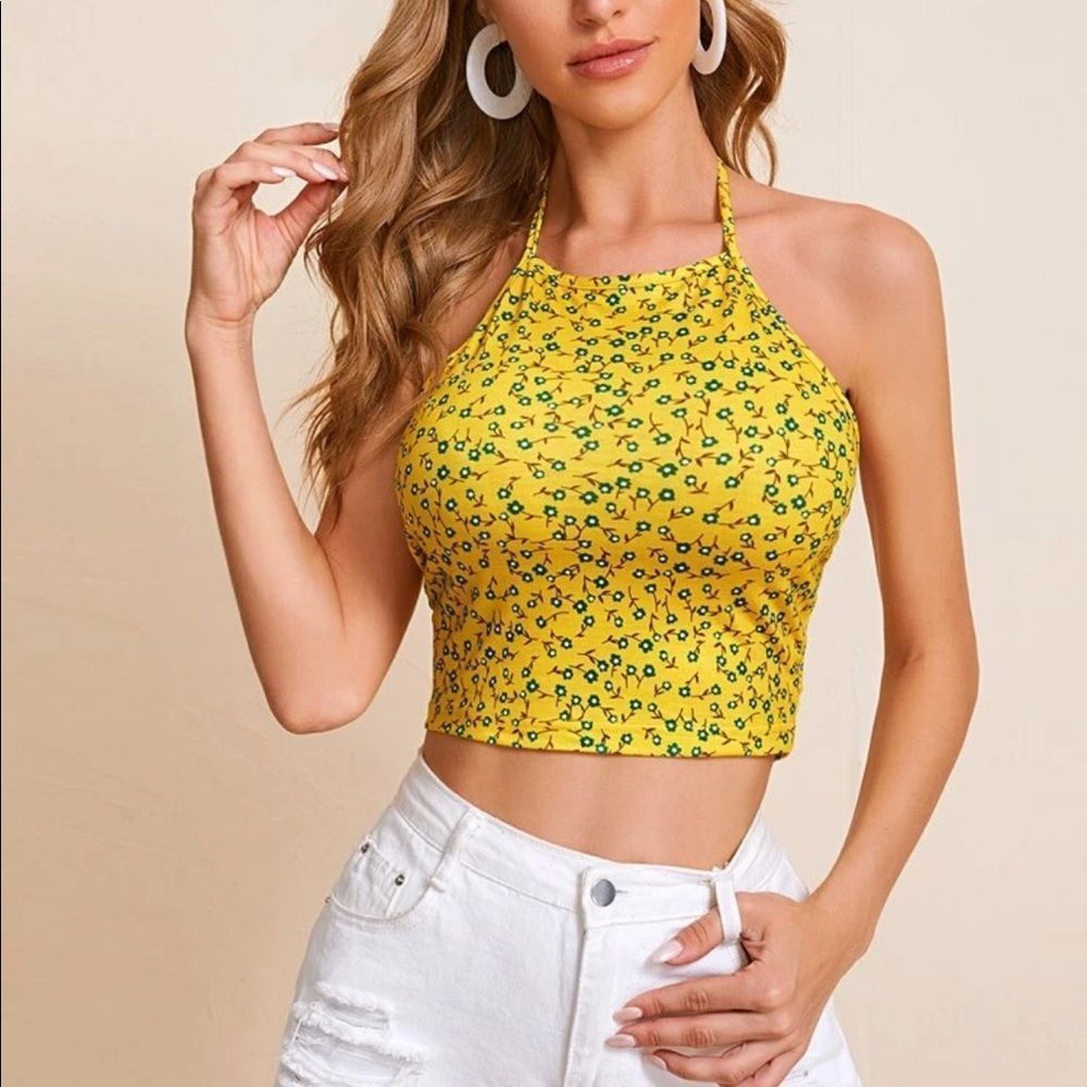 SHEIN | Tie Back Ditsy Floral Halter Top
